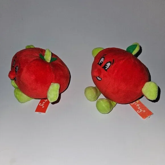 2 Gitzy Plush Rattle Lot 4" Stuffed Baby Toy Red Tomato? Apple? Fruit Vegetable